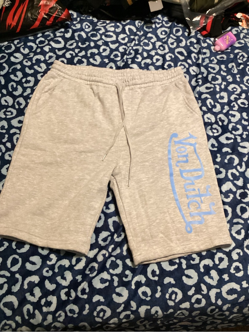 Von Dutch Light Gray Athletic Shorts with Blue Logo